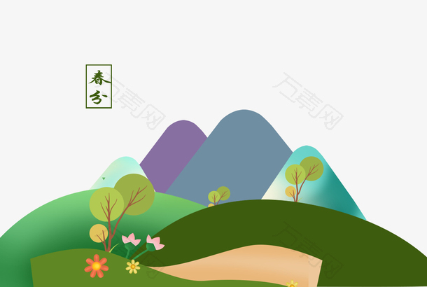 二十四节气之春分春意手绘山水主