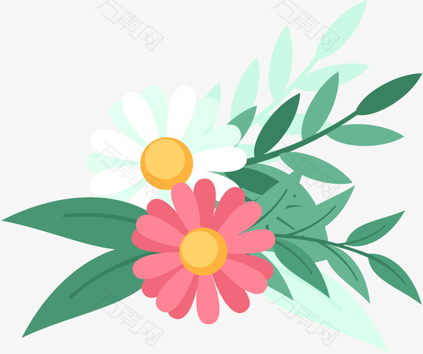 矢量小清新装饰鲜花插画元素