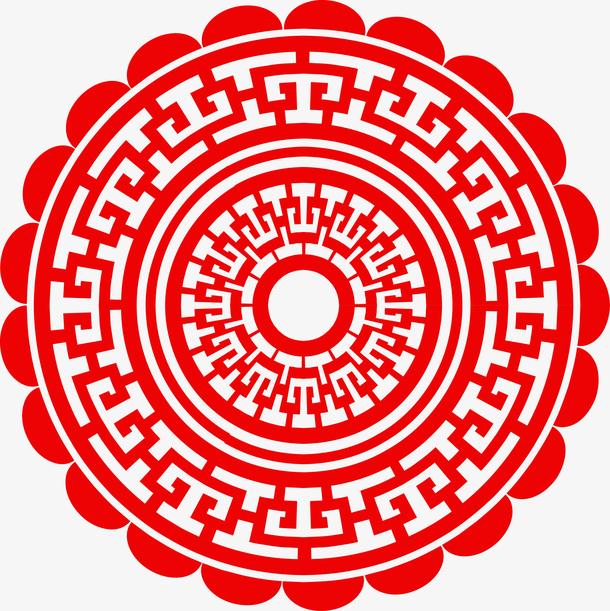 中国风红色剪纸圆形纹样矢量素材
