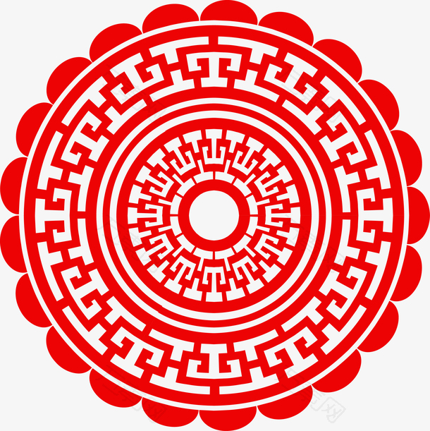 中国风红色剪纸圆形纹样矢量素材