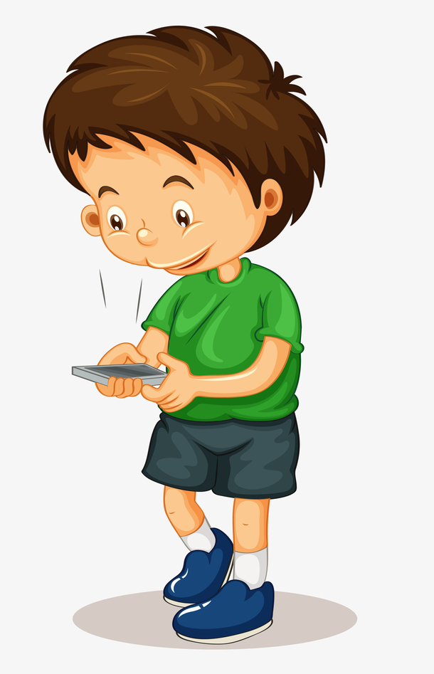 玩手机小男孩矢量图