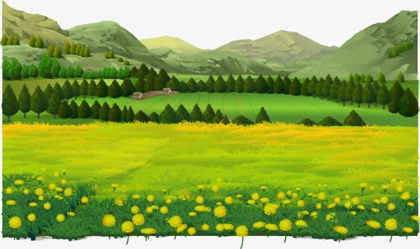 郊外花海风景矢量素材