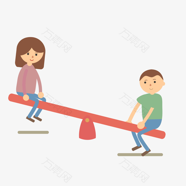 矢量手绘玩跷跷板的情侣