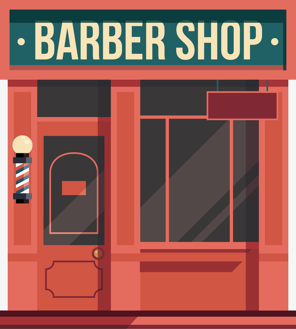矢量图红色大门的理发店