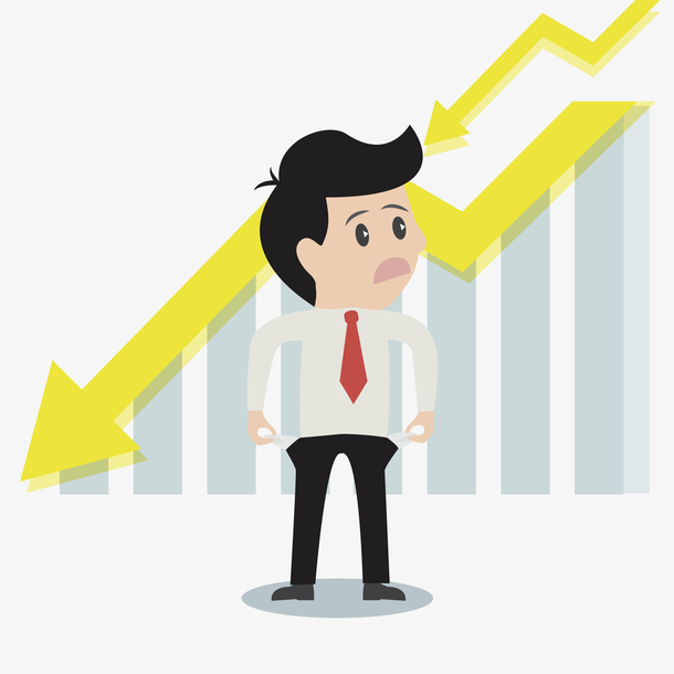 商务男子与下降箭头