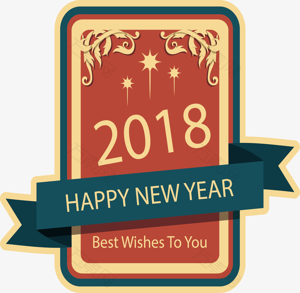 红色矩形复古新年标签