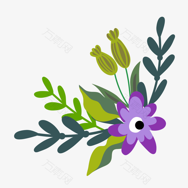 手绘蓝色花卉设计素材