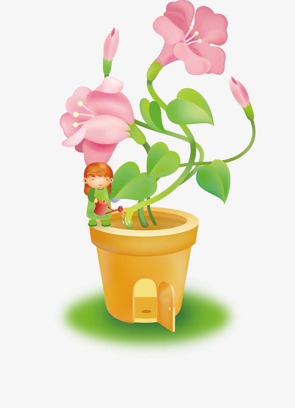 卡通手绘清新花花盆