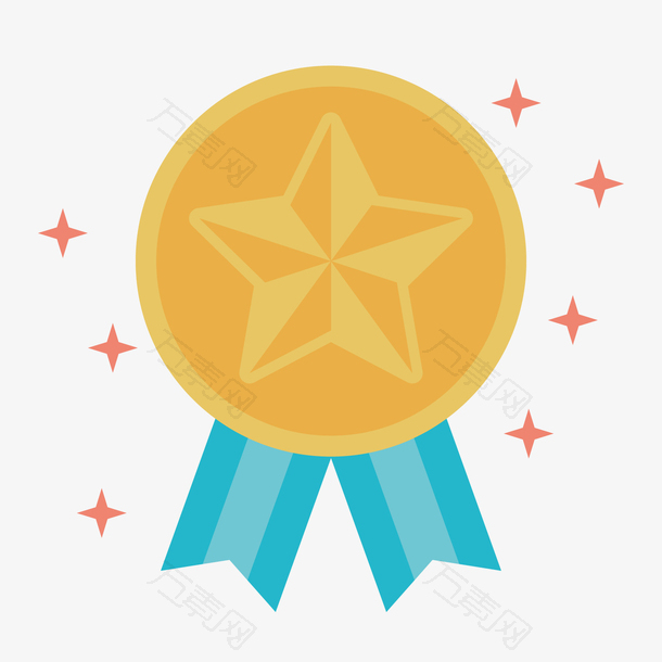 黄色五角星奖章卡通元素