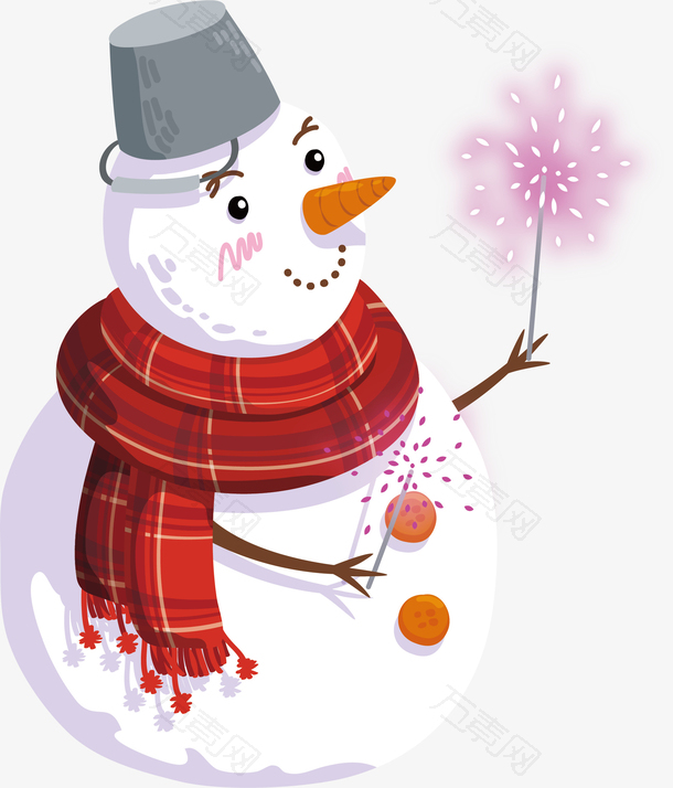 可爱冬天燃放烟花的雪人