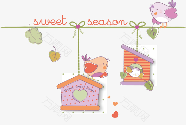 斑点小鸟屋矢量图