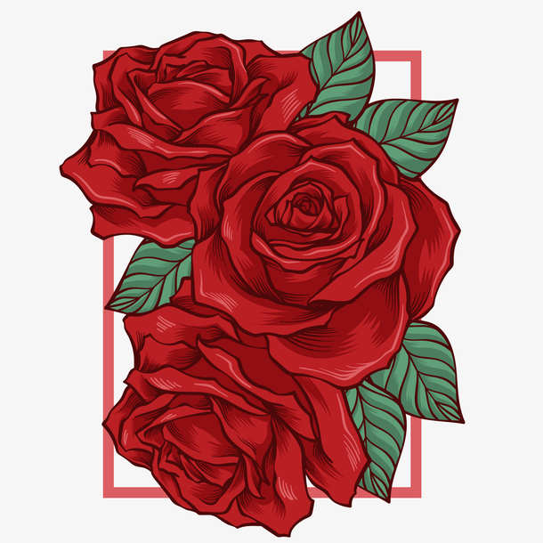 红色手绘玫瑰花