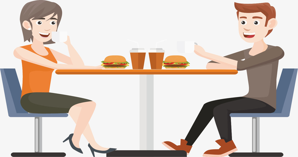 图水彩吃饭的情侣