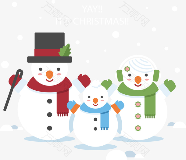 冬天雪地上雪人一家三口