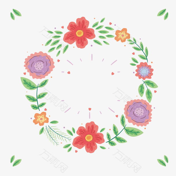 花朵叶子春天清新花环插花矢量素