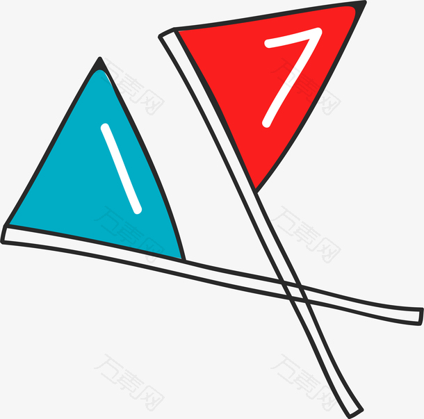 卡通手绘红蓝旗帜设计图案