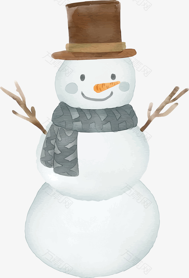水彩冬天雪人