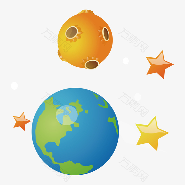 地球星星月球手绘卡通