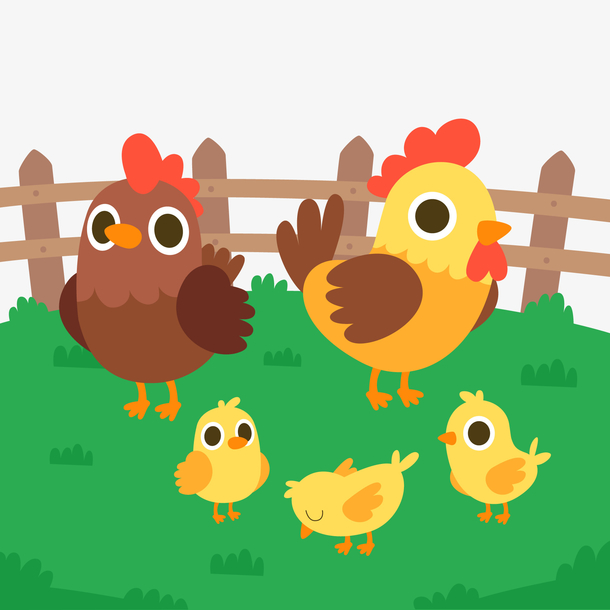 卡通鸡家庭矢量图