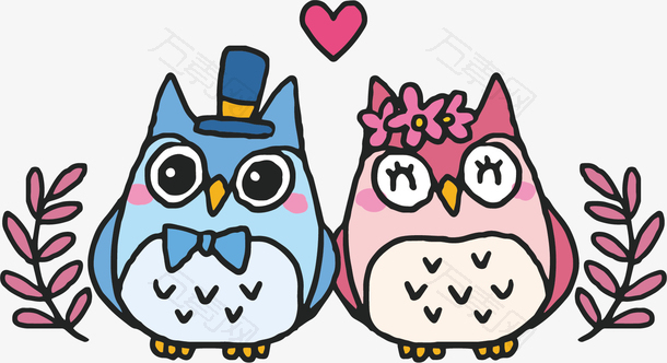 矢量图情侣猫头鹰