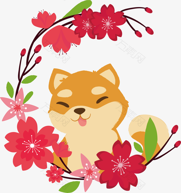烂漫樱花与小猫矢量素材