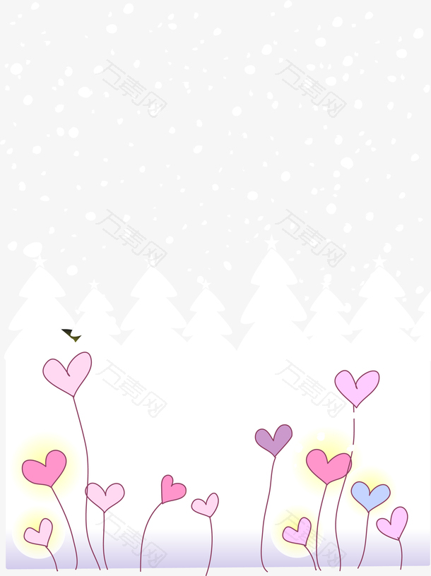 雪花松树爱心背景矢量图