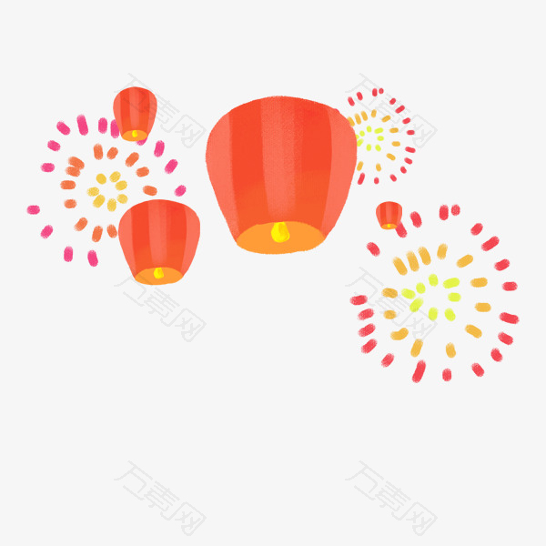 手绘插画烟花和许愿灯