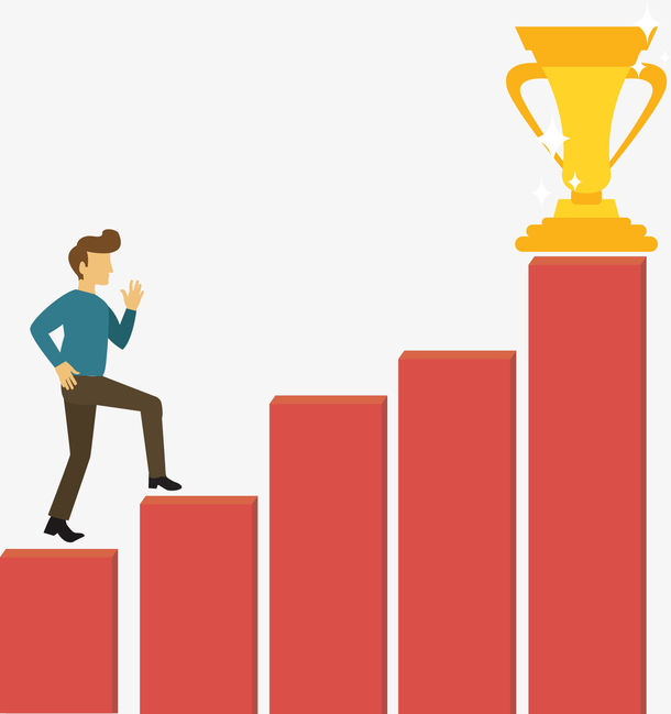 卡通攀登顶峰金奖杯插图装饰