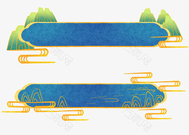国潮烫金山水花纹标题框