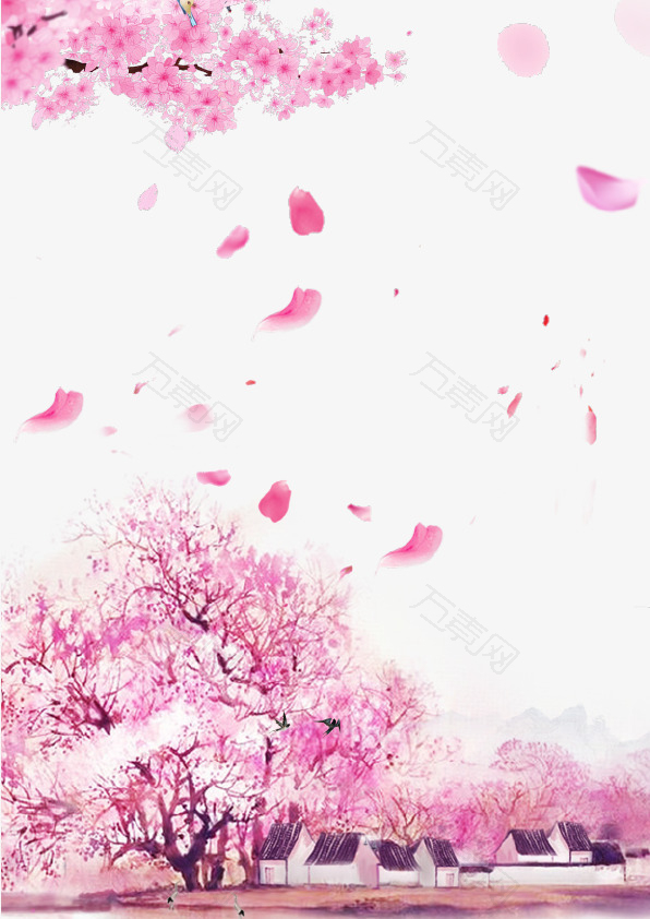 粉色浪漫桃花背景免抠