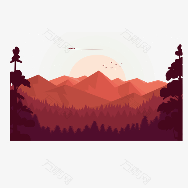 秋天风景日落矢量免抠图