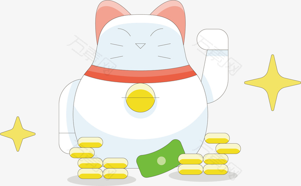 白色招财猫卡通插画