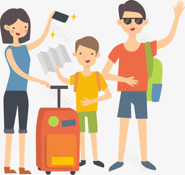 手绘一家出行人物插画