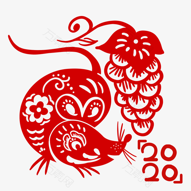 鼠年吃葡萄的小老鼠剪纸