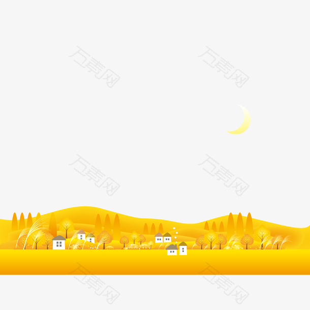 秋天山村风景矢量免扣图