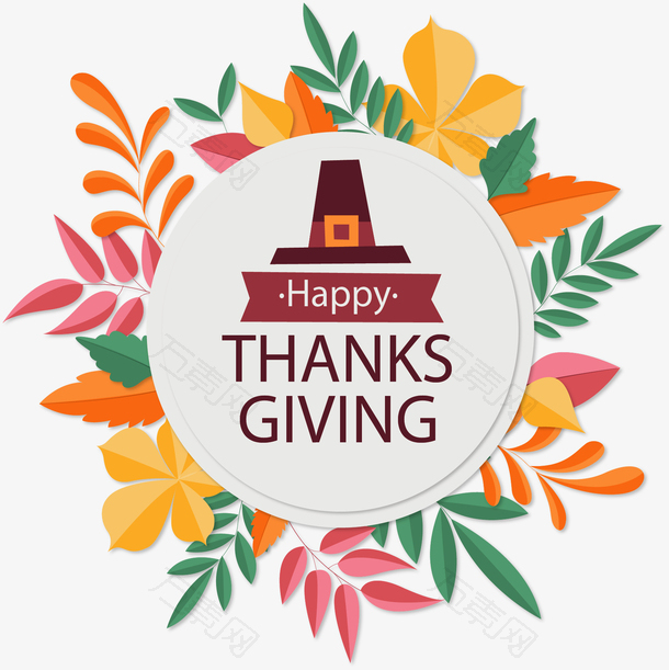 彩色树叶感恩节海报