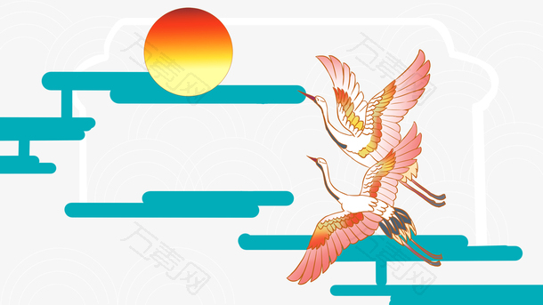 国潮元素仙鹤祥云太阳