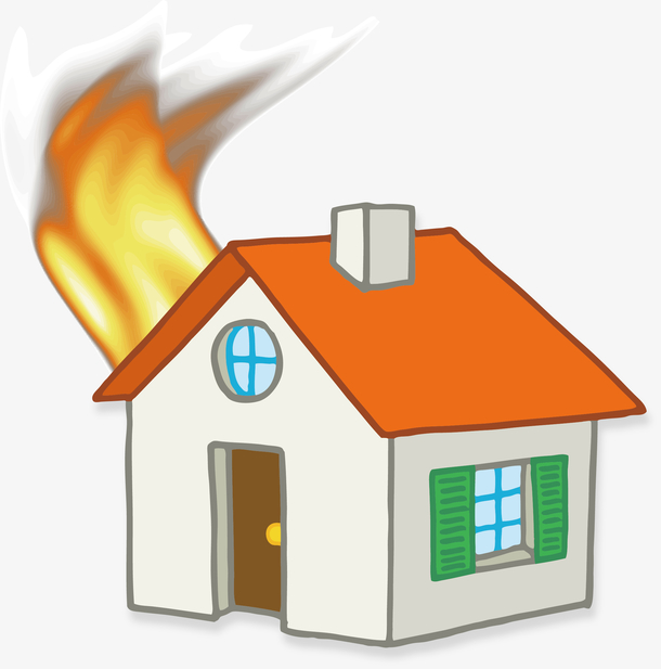 绘画着火的房子图片