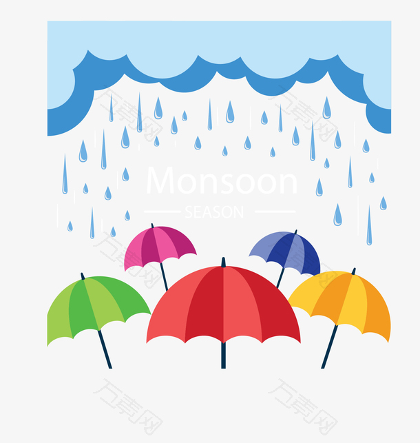 雨季下雨彩色雨伞