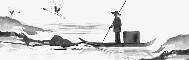 渔夫划船古风图片图片