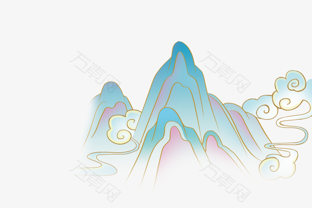 国潮山插画山云