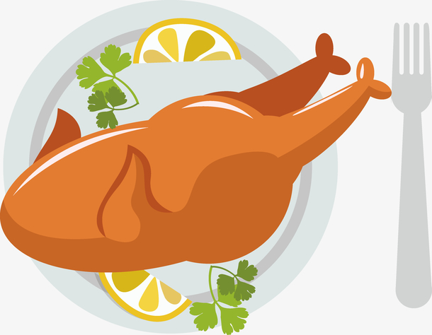 矢量卡通美食烧鸡素材