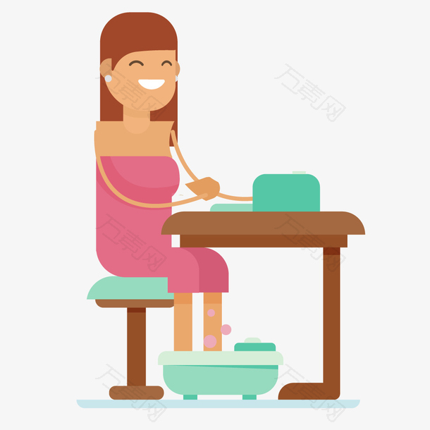 手绘美容美体女性泡脚矢量素材