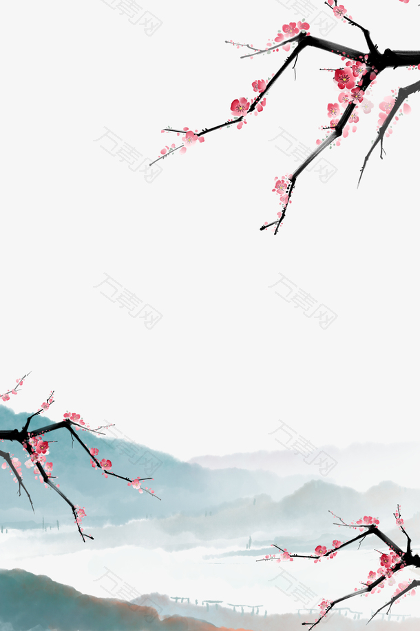 古风梅花山山水画