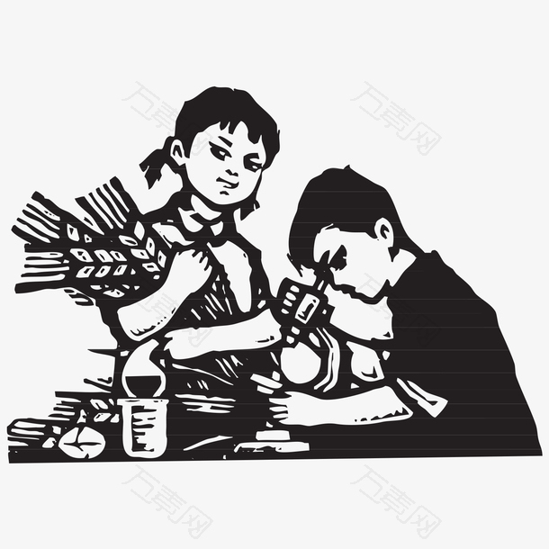 51劳动节劳动孩子剪影