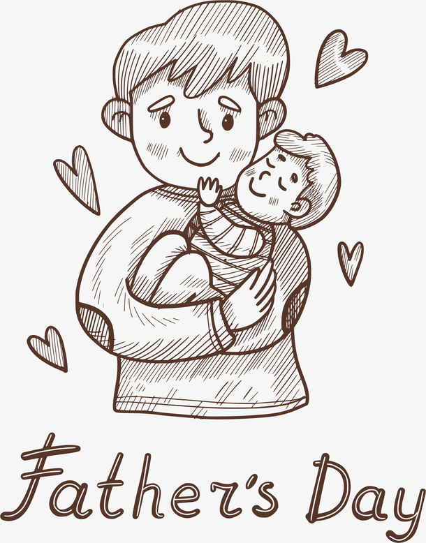 手绘抱着孩子的爸爸