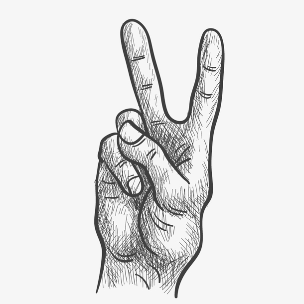 表示胜利手势的手部素描