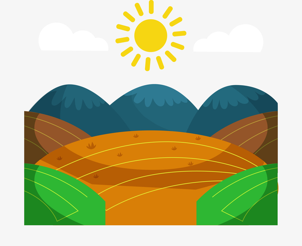 太阳下的农庄山间田野