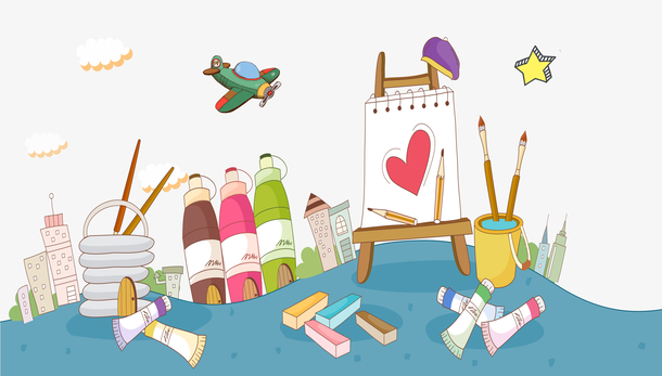 卡通手绘开学季文具促销海报背景