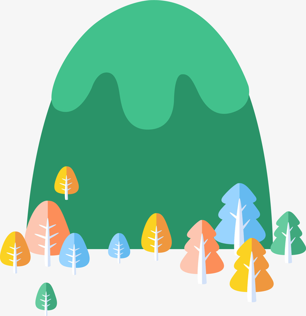 手绘绿色大山大树